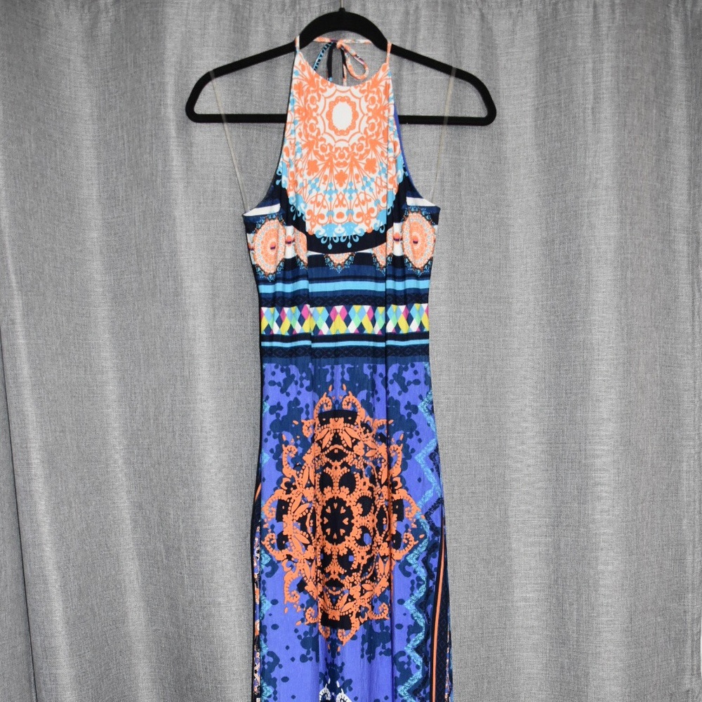 Halter maxi dress with open back and leg slits